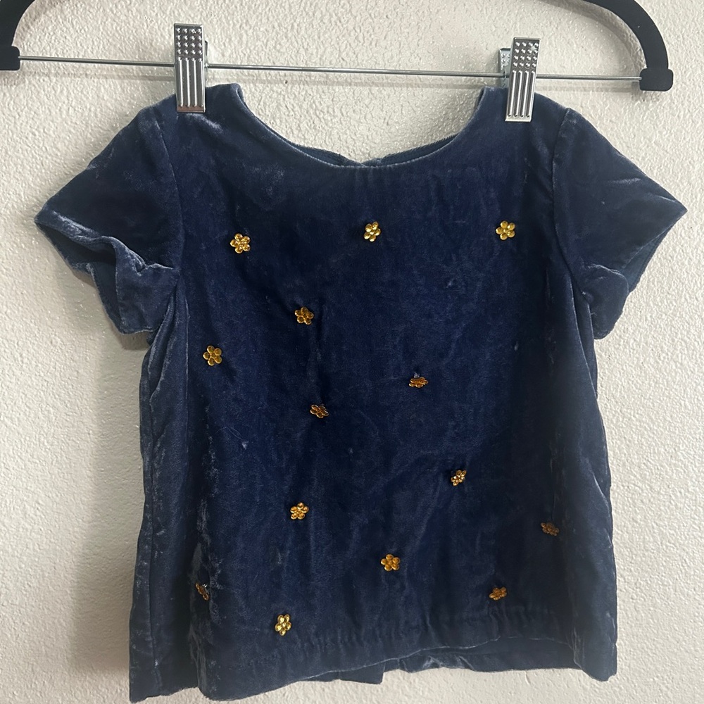 Genuine Kids Blue Velvet Kids Top with Gold Buttons
